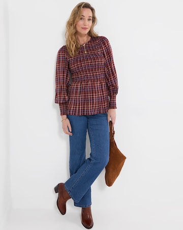Joe Browns Matilda Checked Blouse With Sheered Body And Balloon Sleeve