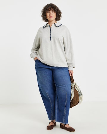Simply Be Oatmeal Whipstitch Long Sleeve Polo Sweatshirt