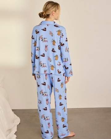 Chelsea Peers Classic Long Sleeve Button Up Cat Print Pyjama Set