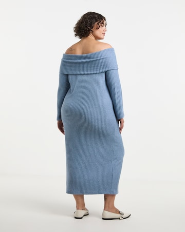 Blue Cosy Rib Bardot Maxi Dress