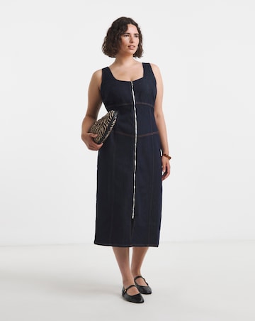 Indigo Denim Fitted Midaxi Dress