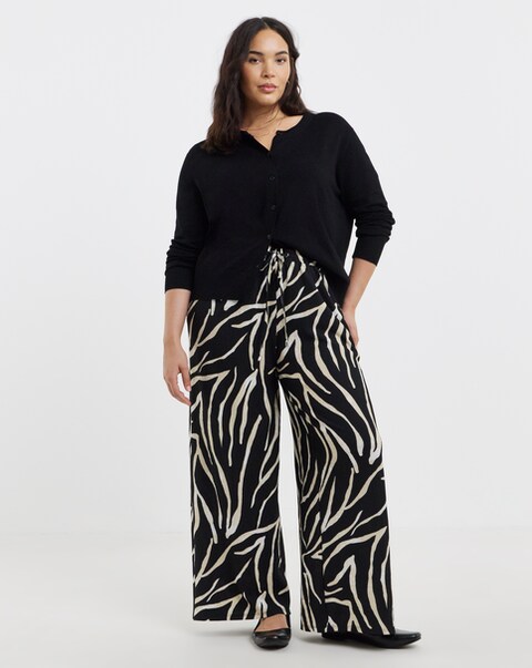 Simply Be Black Zebra Textured Waffle Wide Leg Trouser