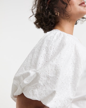Simply Be White Broderie Sleeve Crew Neck T-Shirt