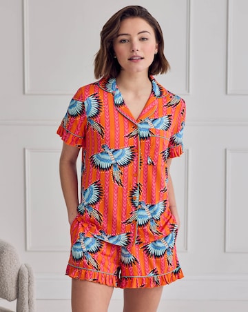 Chelsea Peers Frill Short Pyjama Set Parrot Stripe Print