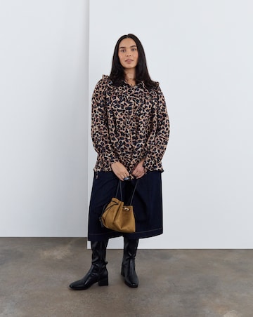 Simply Be Leopard Print Frill Detail Collared Blouse