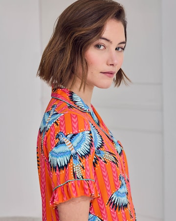 Chelsea Peers Frill Short Pyjama Set Parrot Stripe Print