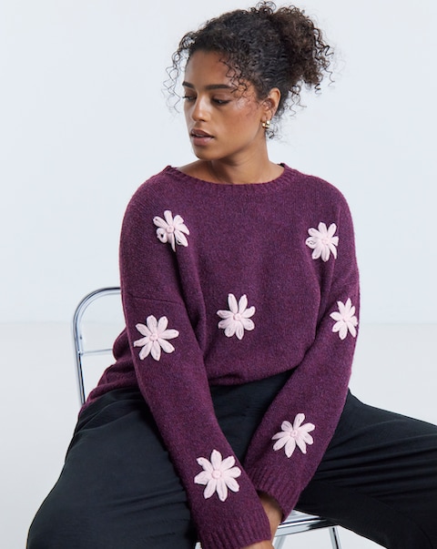 Embroidered Floral Knitted Jumper