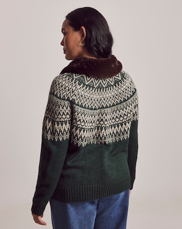 Julipa Fairisle Fur Collar Cardigan