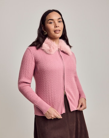Julipa Cable Zip Through Fur Collar Cardigan