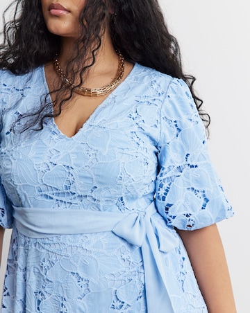Joanna Hope Blouson Sleeve Belted Lace Dress