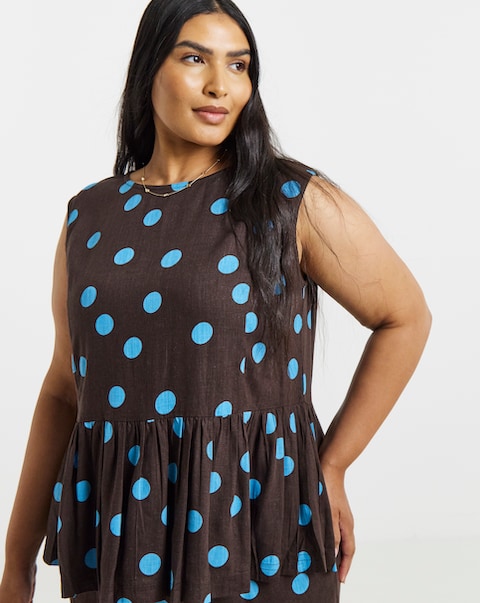 Simply Be Chocolate Spot Peplum Shell Top