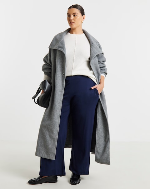 Navy Jersey Elasticated Waist Wide Leg Trouser
