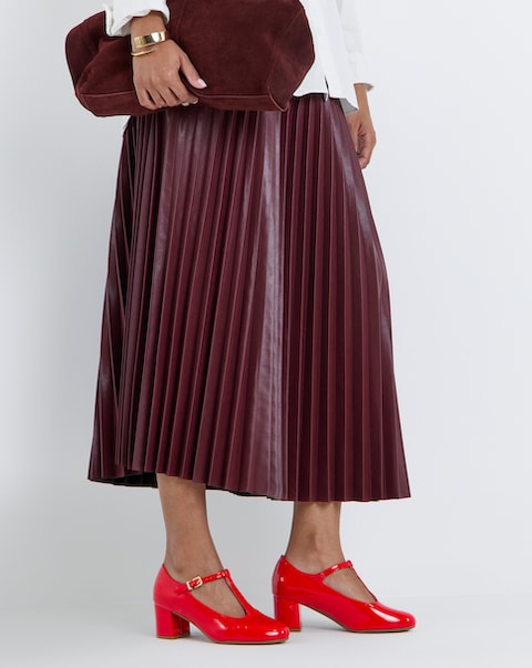 Cherry T Bar Block Heel Shoes - Wide Fit (E)
