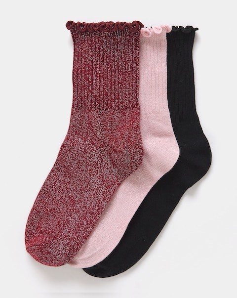 Pretty Secrets (3 Pair Pack) Glitter Ankle Socks