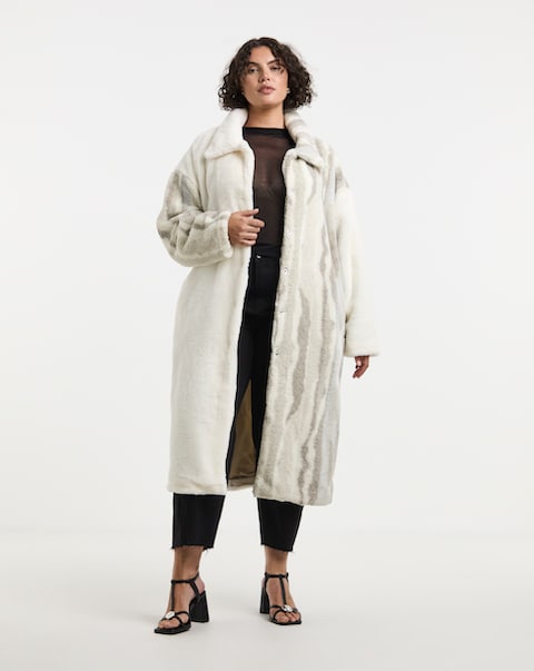 Native Youth Contrast Sherpa and Faux Fur Longline Coat