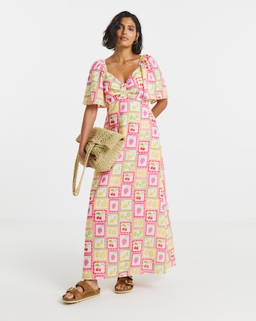 Twisted Wunder Linen Postcard Print Maxi Dress