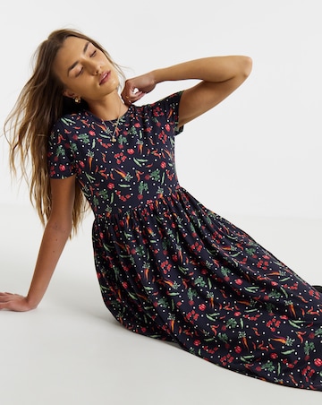 Simply Be Black Printed Jerseyt Midi Dress With Pockets