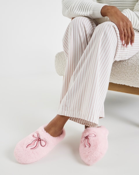 Sonnet Bow Fluffy Slippers - Wide Fit (E)