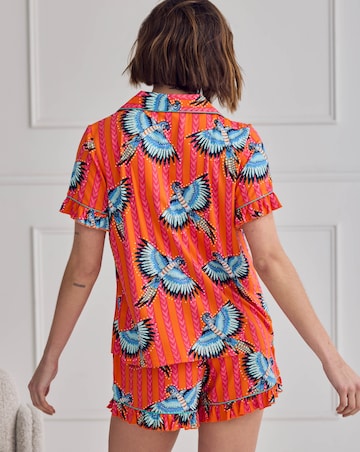 Chelsea Peers Frill Short Pyjama Set Parrot Stripe Print