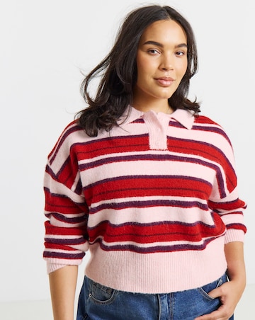 Pink Stripe Collared Rugby Jumper
