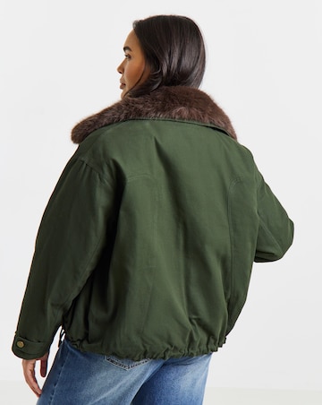 Dark Green Faux Fur Collar Parka Jacket