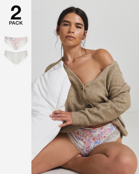 Pretty Secrets (2 Pack) Adrianne Midi Brief Knickers Floral