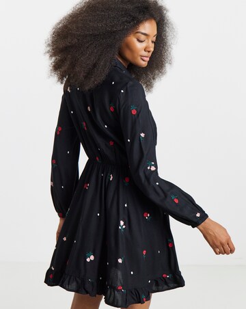 Black Embroidered Shirt Dress