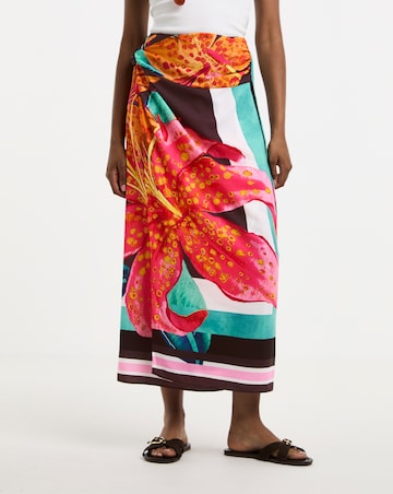 Floral Print Midi Wrap Skirt