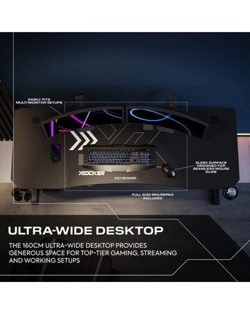 X Rocker Cougar XL 160cm Height Adjustable Gaming Desk with Mousepad - Black