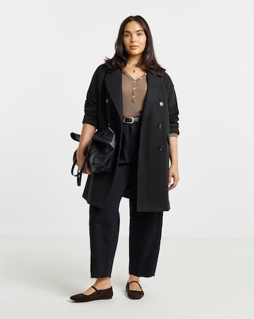 Simply Be Black Double Breasted Lined Coat