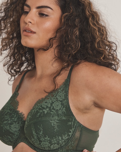 Pretty Secrets Full Cup Padded Wired Lace Bra Green