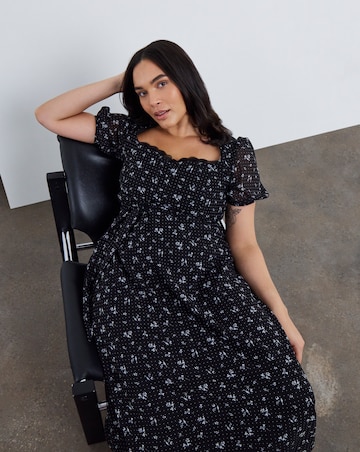 Simply Be Black Ditsy Tea Dress