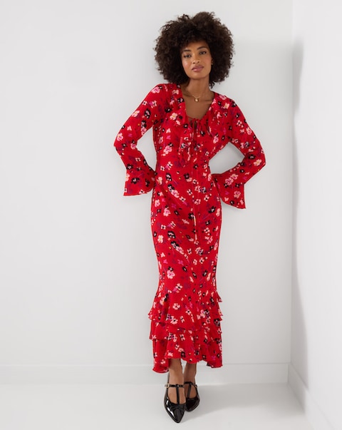 Joe Browns Petite Phoebe Long Sleeve Ruffle Maxi Dress