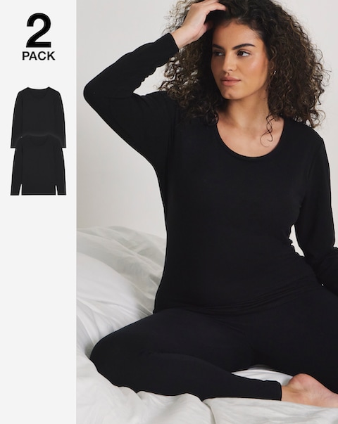 Pretty Secrets (2 Pack) Thermal Long Sleeve Tops Black