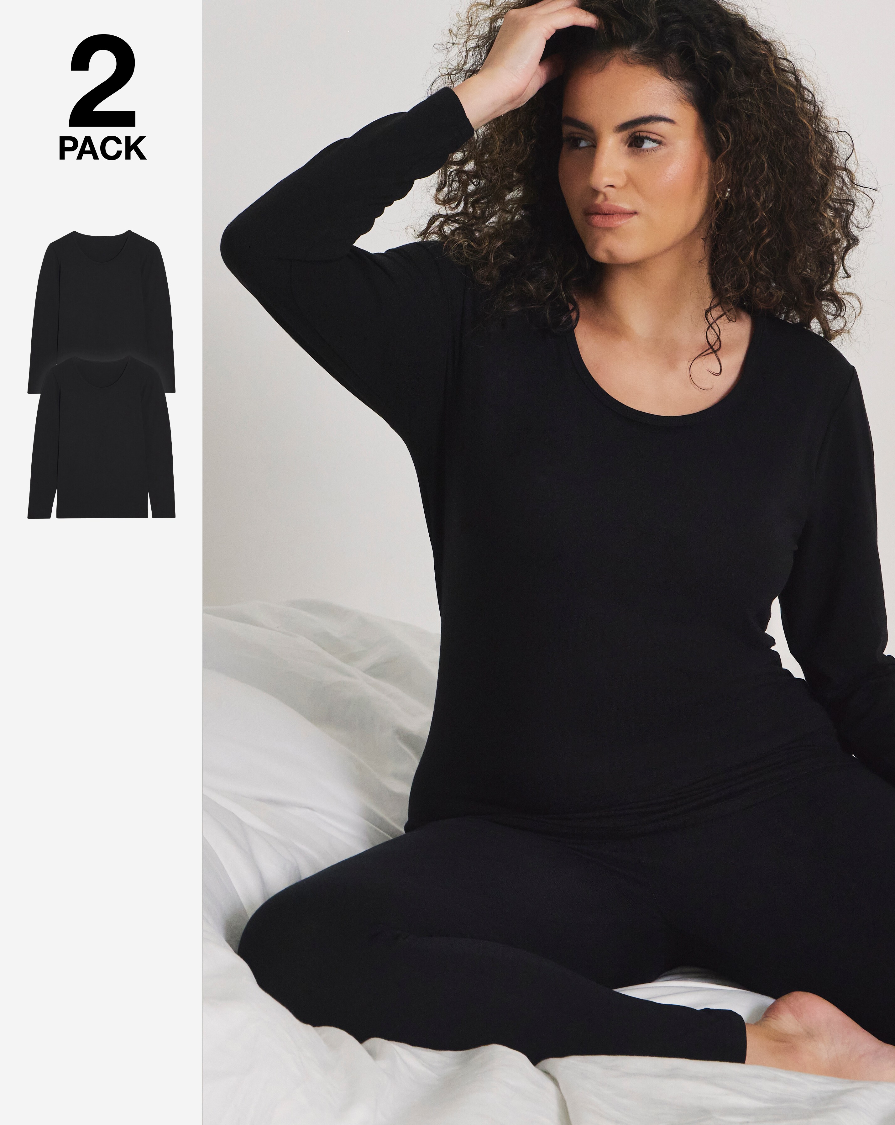 Pretty Secrets (2 Pack) Thermal Long Sleeve Tops Black