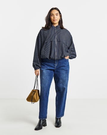 Simply Be Navy Stripe Full Zip Funnel Neck Top