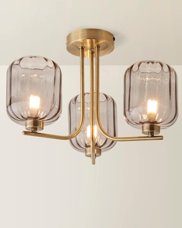 ValueLights Amelie Gold 3 Arm Ceiling Light with Smoked Ribbed Glass