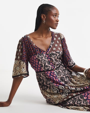 Simply Be Mixed Print Crinkle Tiered Maxi Dress With Ladder Trim