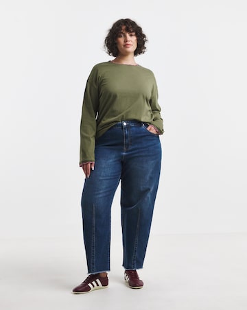 Simply Be Khaki And Pink Long Sleeve Scallop Edge T-Shirt