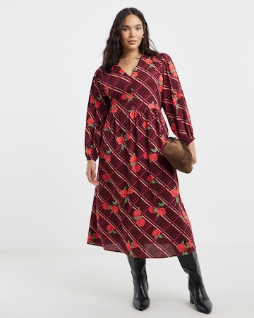 Simply Be Burgundy Floral Button Through Midi Dress