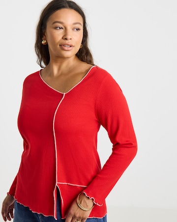 Simply Be Red Lettuce Edge Long Sleeve Top