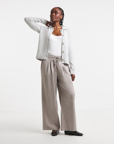 Taupe Pinstripe Wide Leg Trouser