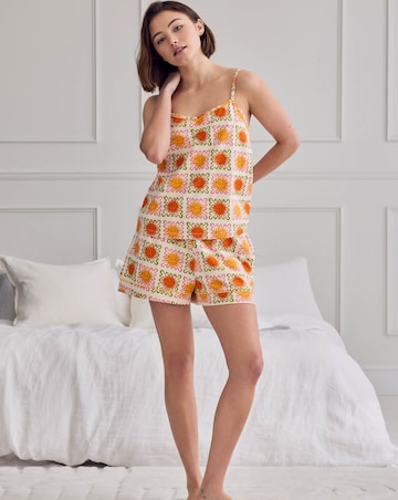 Chelsea Peers Organic Cotton Cami Pyjama Short Set Sunshine Tile Print