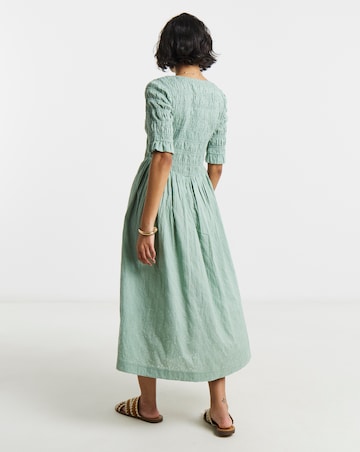 Native Youth Tonal Polka Jacquard Shirred Bodice Gathered Midi Dress