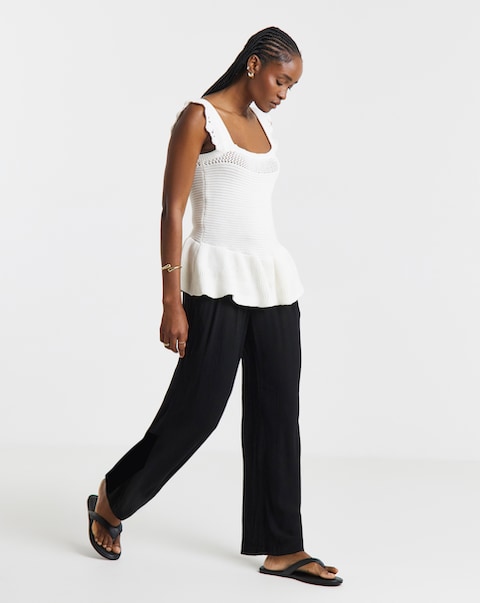 Simply Be Black Crinkle Wide Leg Trousers