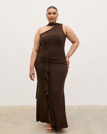 Pretty Lavish Celina Drape Ruffle Jersey Maxi Dress