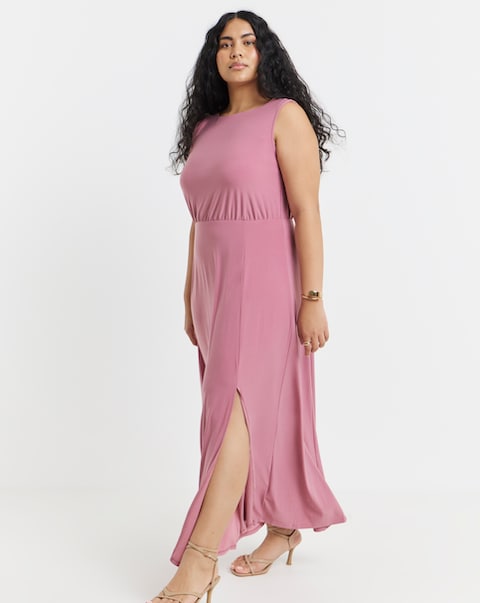 Pink Cowl Back Maxi Bridesmaid Dress With Side Split
