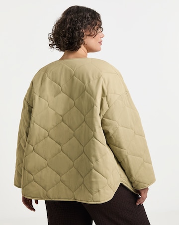 Simply Be Khaki Textured Quilted Round Collar Jacket