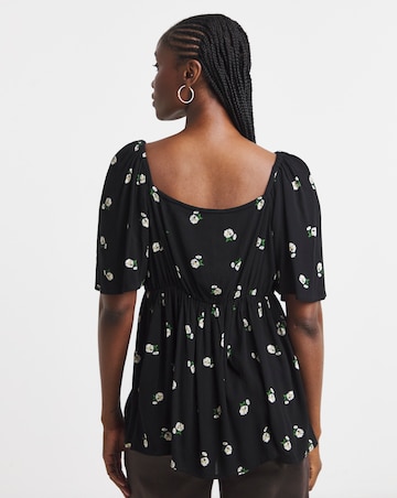 Simply Be Black Ditsy Crinkle Short Sleeve Tie Front Blouse