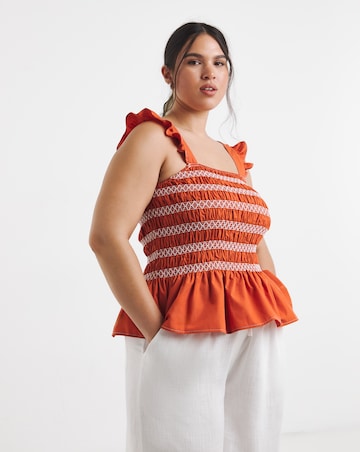 Rust Shirred Flutter Sleeve Poplin Shirred Top